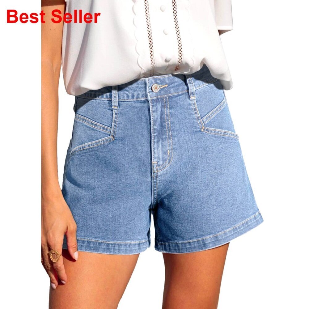 High Waisted Stretchy Denim Shorts with Pockets for Women